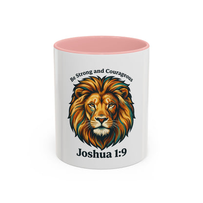 Lion Faith Coffee Mug – "Be Strong and Courageous" Joshua 1:9 Accent Mug