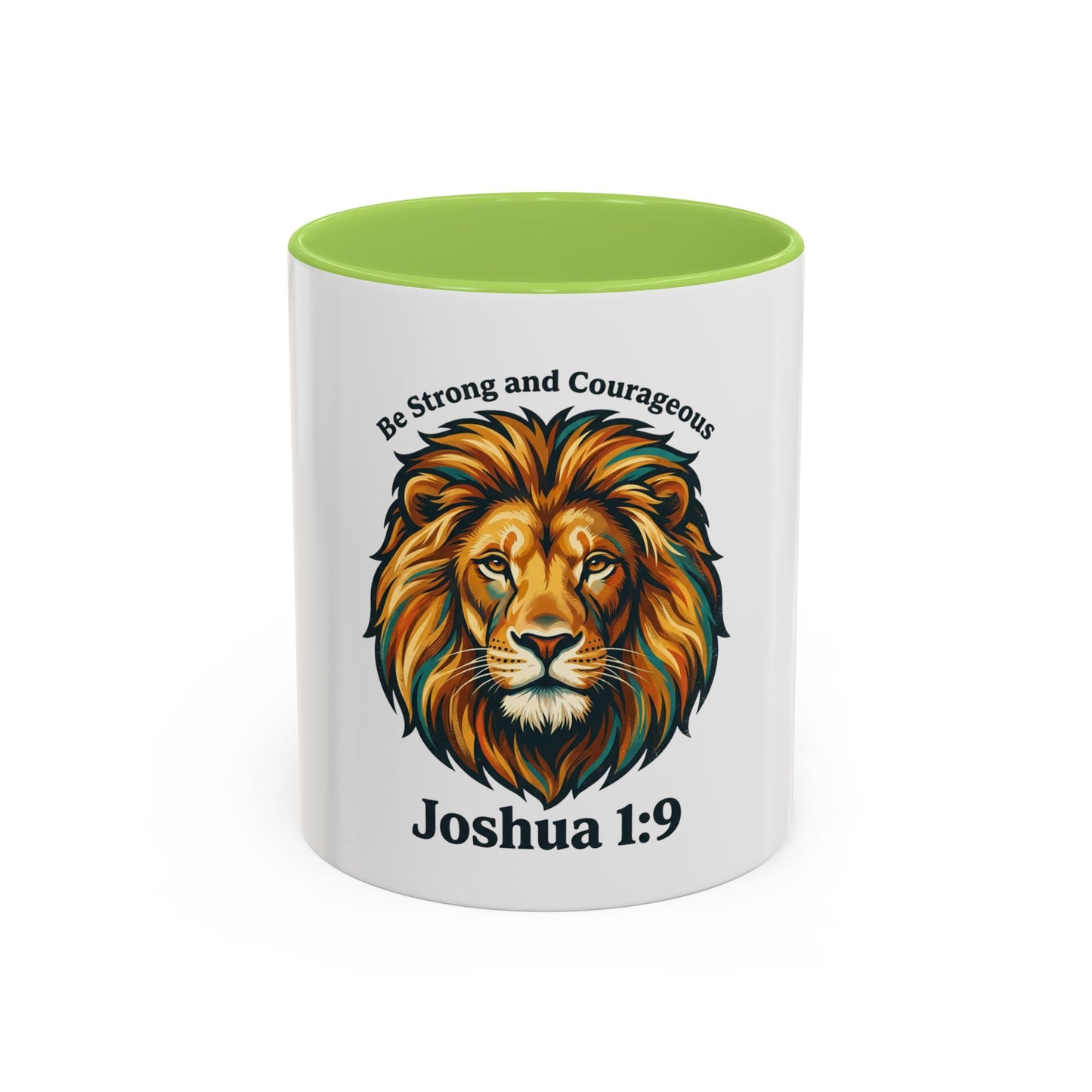 Lion Faith Coffee Mug – "Be Strong and Courageous" Joshua 1:9 Accent Mug