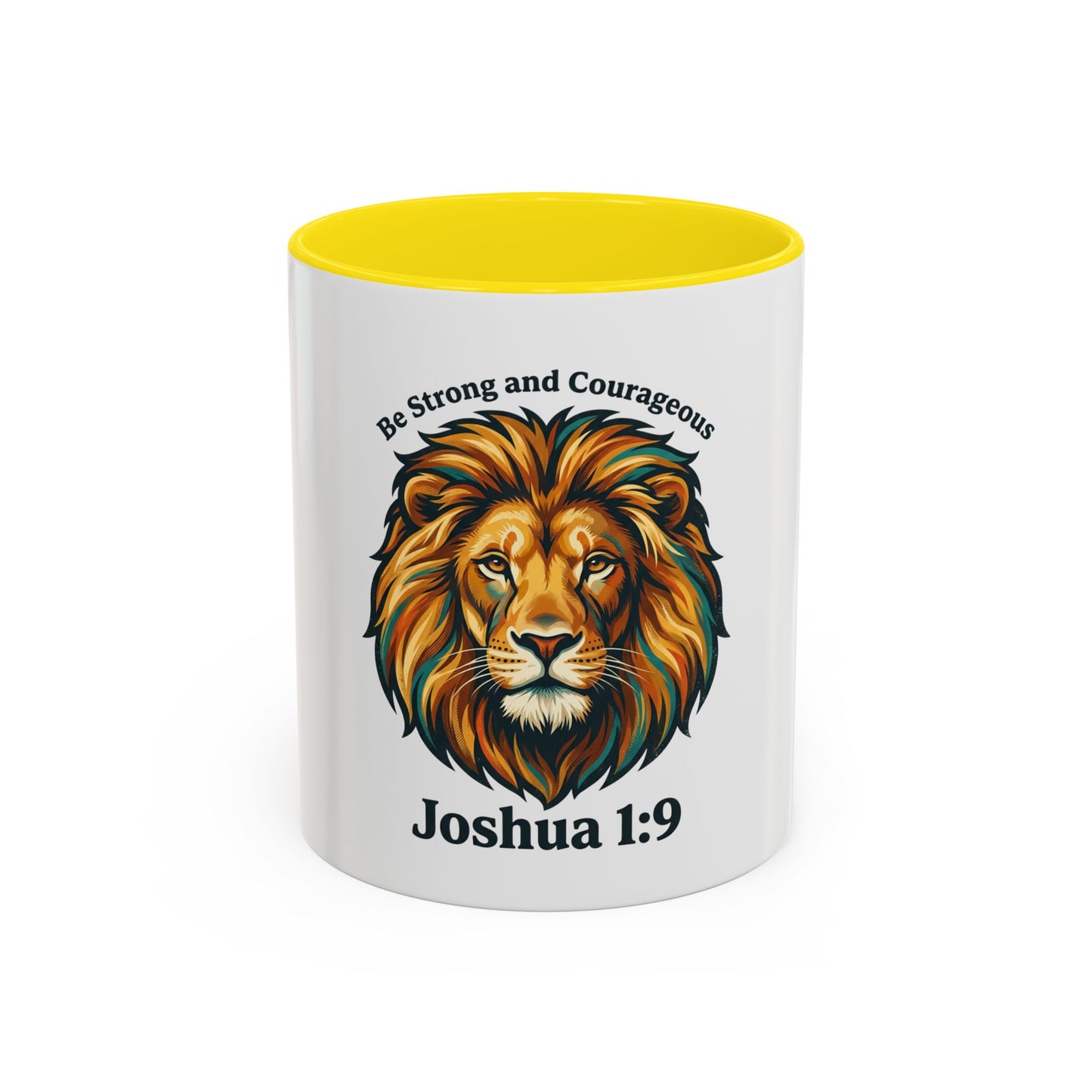 Lion Faith Coffee Mug – "Be Strong and Courageous" Joshua 1:9 Accent Mug