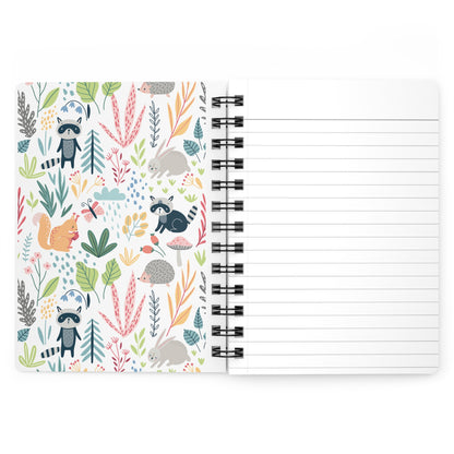 Woodland Animals Spiral Journal — Cute Raccoon & Fox Pattern Notebook