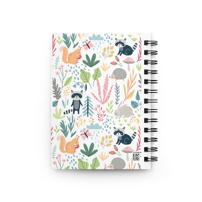 Woodland Animals Spiral Journal — Cute Raccoon & Fox Pattern Notebook