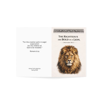 Greeting Card — Lion Illustration with Proverbs 28:1 (Christian Encouragement Card)