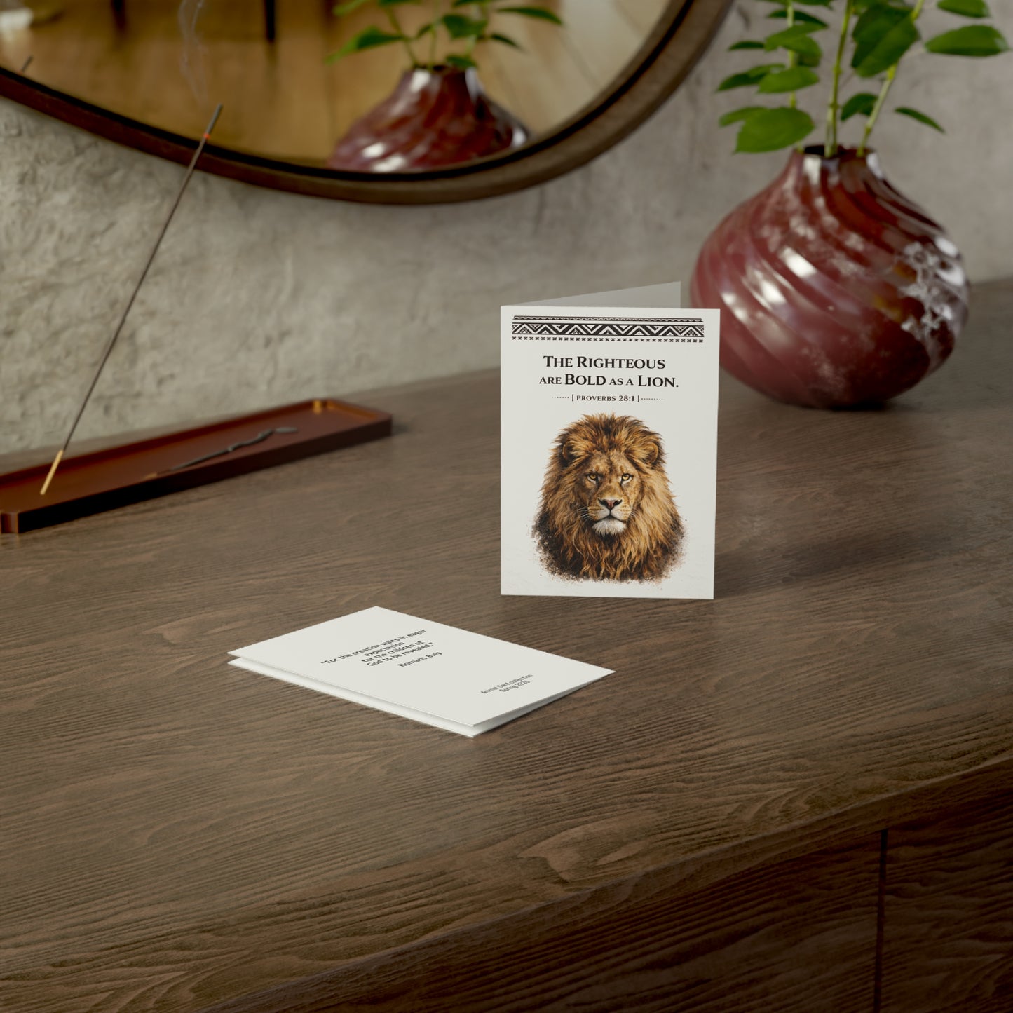 Greeting Card — Lion Illustration with Proverbs 28:1 (Christian Encouragement Card)
