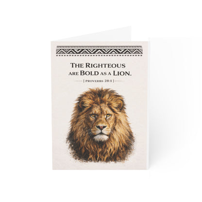 Greeting Card — Lion Illustration with Proverbs 28:1 (Christian Encouragement Card)