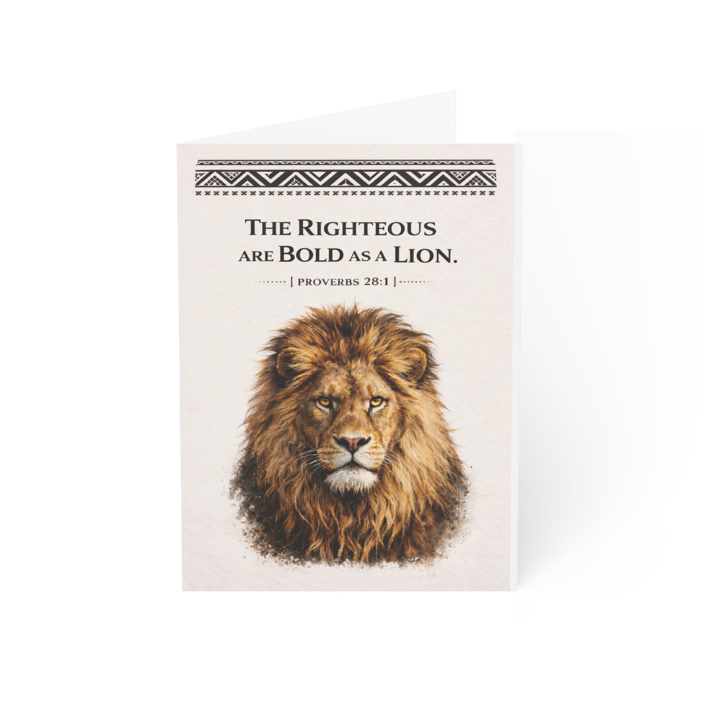 Greeting Card — Lion Illustration with Proverbs 28:1 (Christian Encouragement Card)