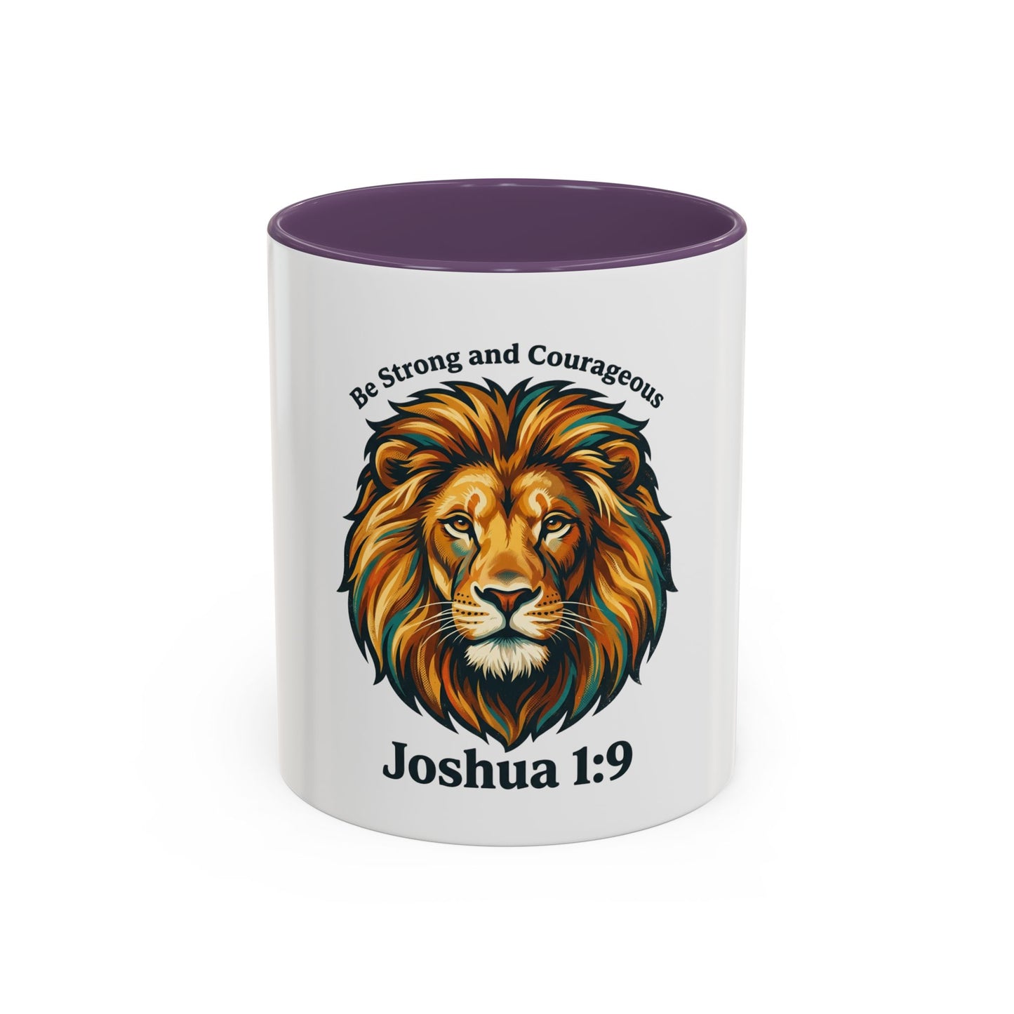Lion Faith Coffee Mug – "Be Strong and Courageous" Joshua 1:9 Accent Mug