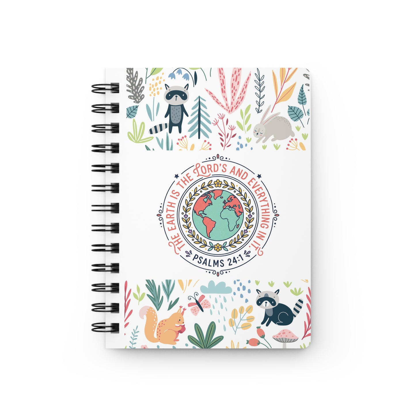 Woodland Animals Spiral Journal — Cute Raccoon & Fox Pattern Notebook