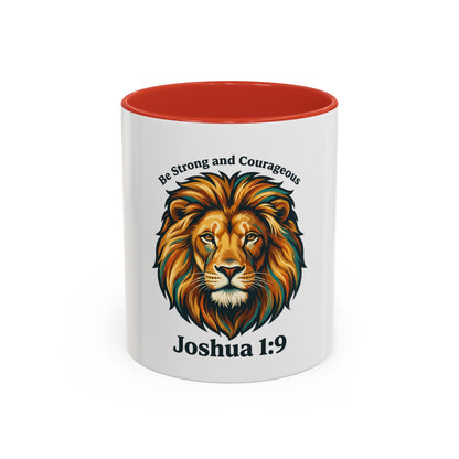 Lion Faith Coffee Mug – "Be Strong and Courageous" Joshua 1:9 Accent Mug