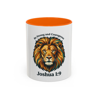 Lion Faith Coffee Mug – "Be Strong and Courageous" Joshua 1:9 Accent Mug