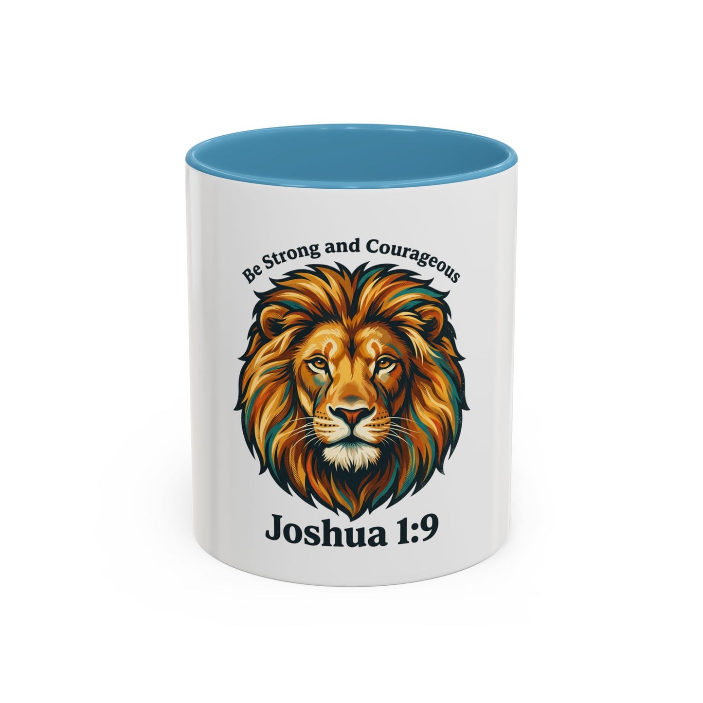 Lion Faith Coffee Mug – "Be Strong and Courageous" Joshua 1:9 Accent Mug