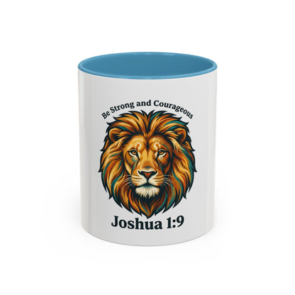 Lion Faith Coffee Mug – "Be Strong and Courageous" Joshua 1:9 Accent Mug