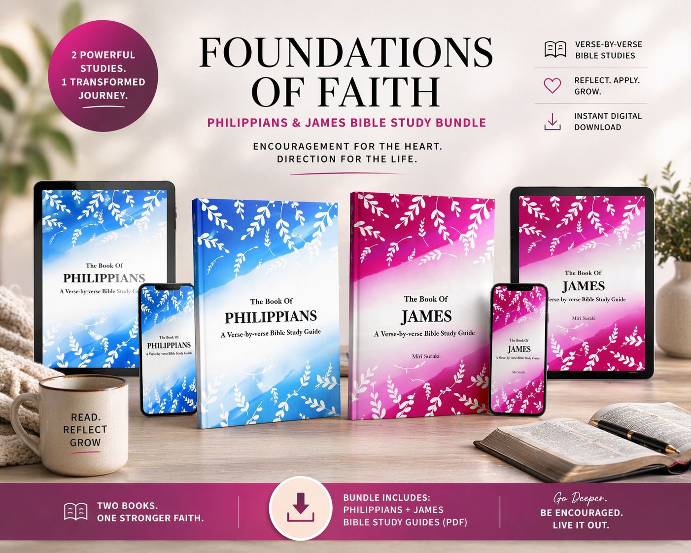 Bible Study Bundle: Book of James and Book of Philippians verse-by Verse guide